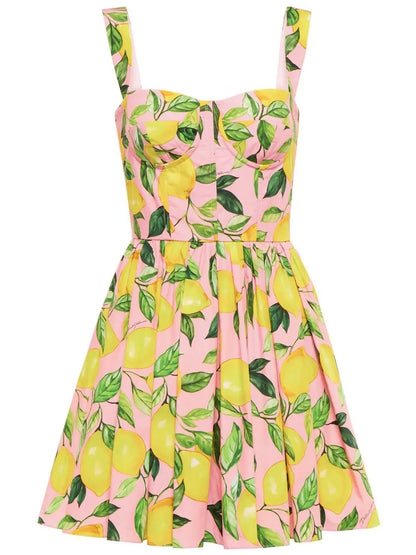 Lemon Printed Mini Dress Pink - Dresses