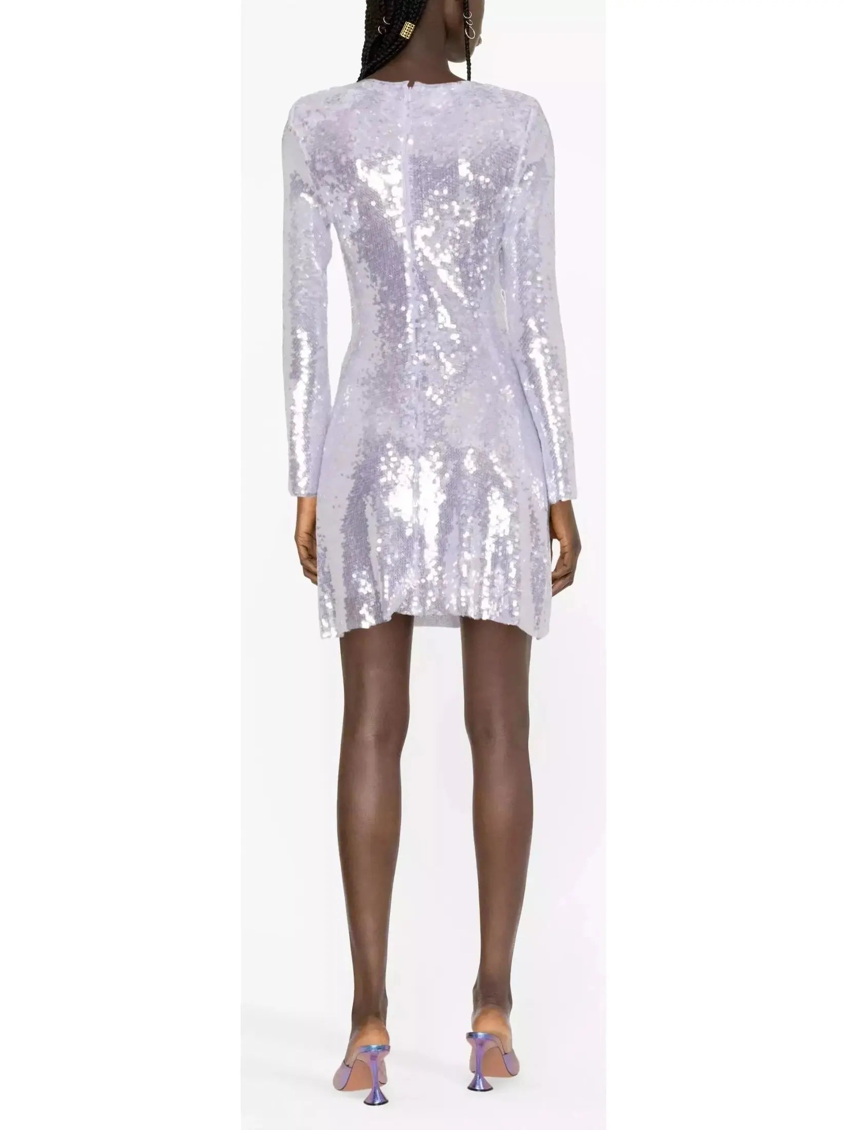 Lilac Sequin Gathered Mini Dress - Dresses