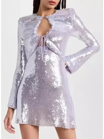 Lilac Sequin Gathered Mini Dress - Dresses