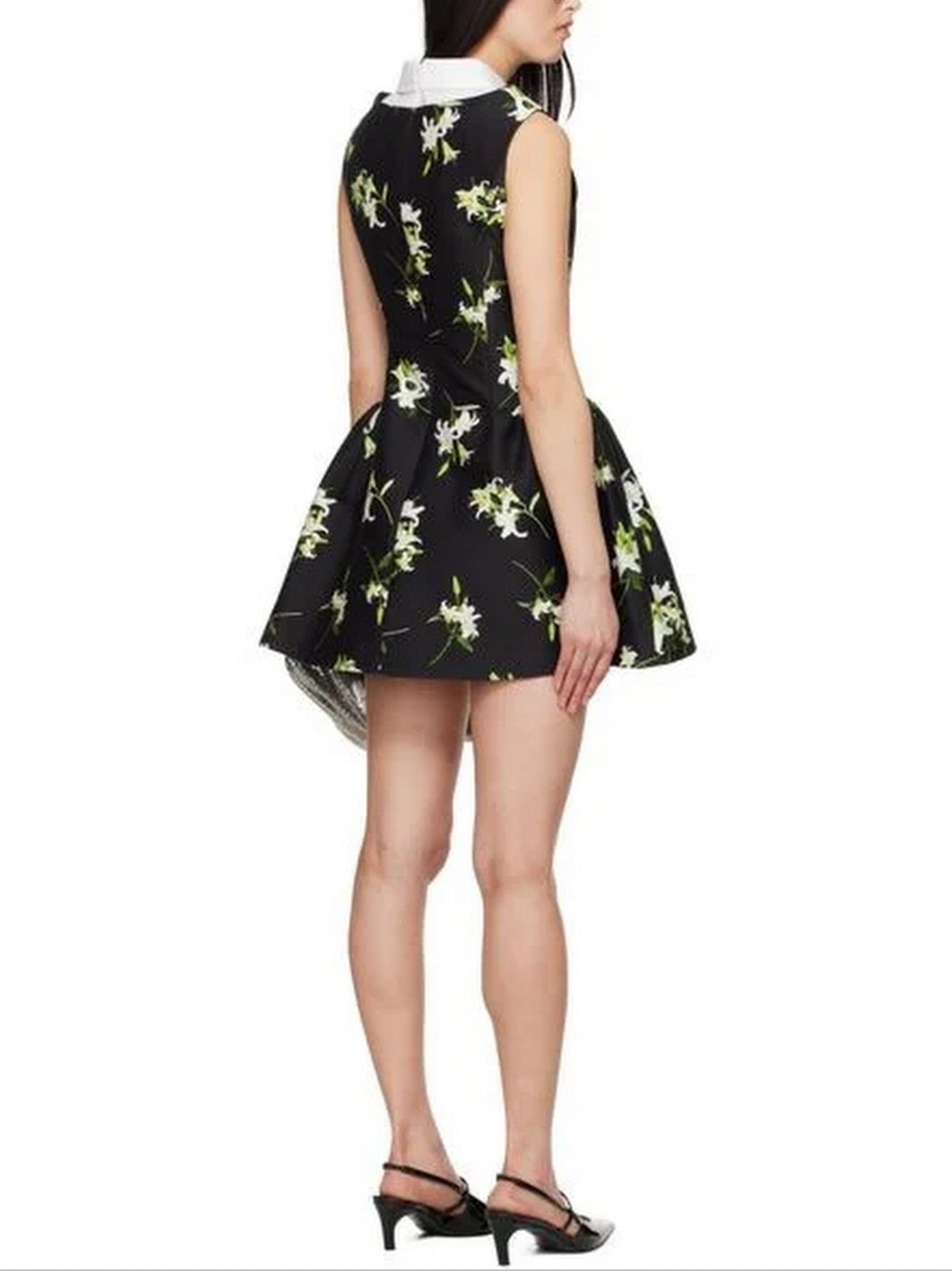 Lilies Printed Black Mini Dress - Dresses