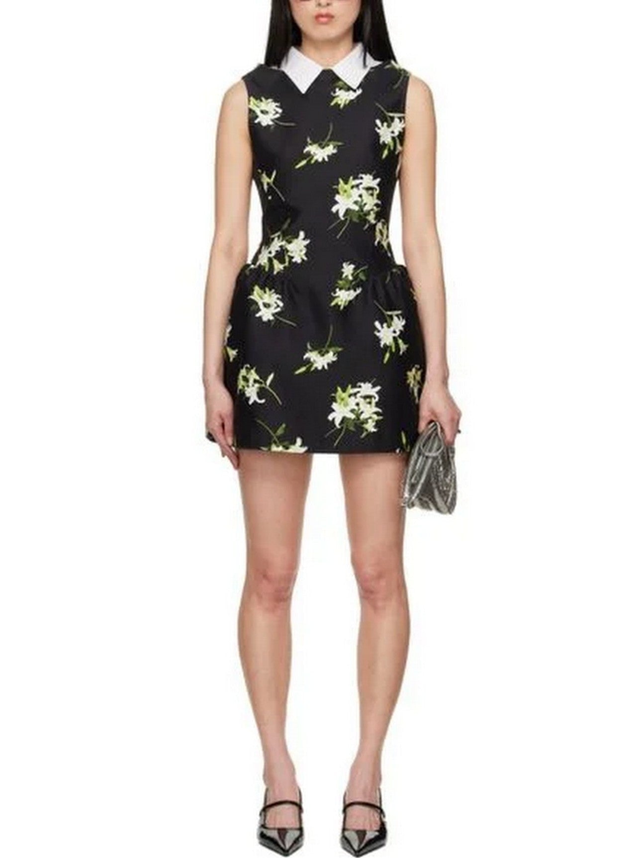 Lilies Printed Black Mini Dress - Dresses