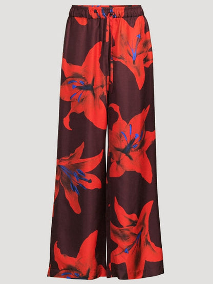 Lily Print Silk Drawstring Pants - Jeans & Pants