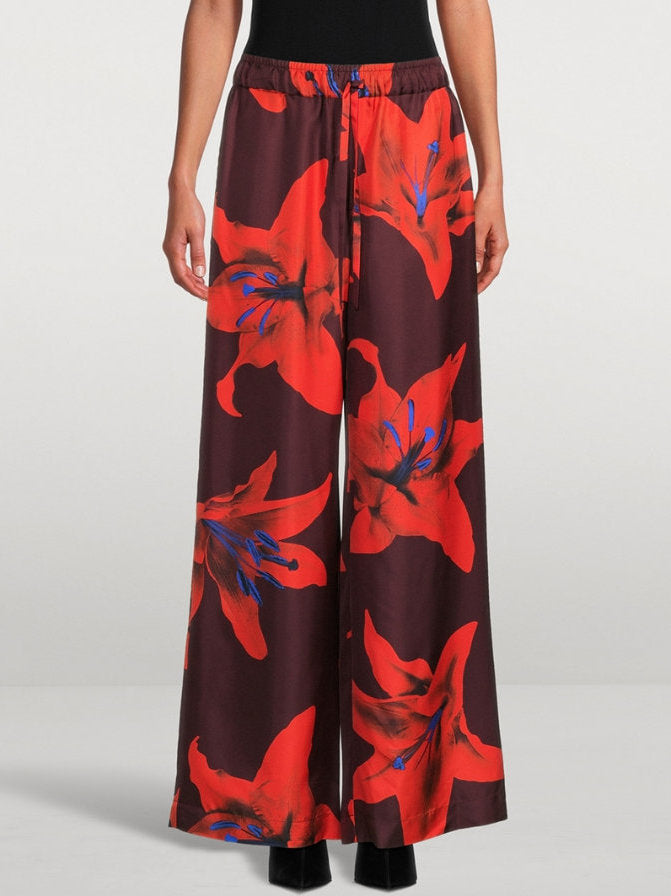Lily Print Silk Drawstring Pants - Jeans & Pants
