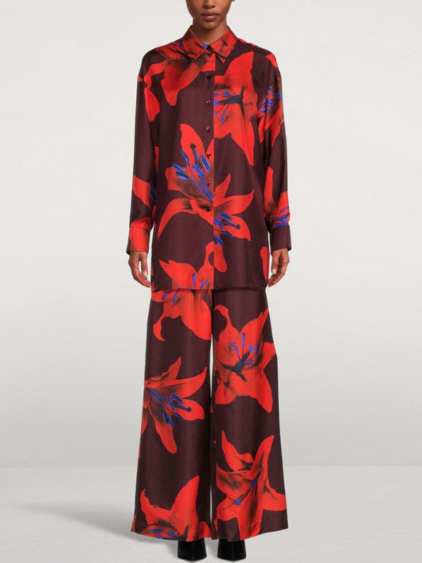 Lily Print Silk Shirt - Tops