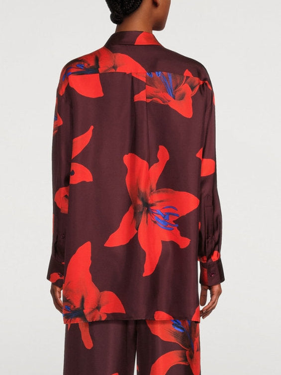 Lily Print Silk Shirt - Tops