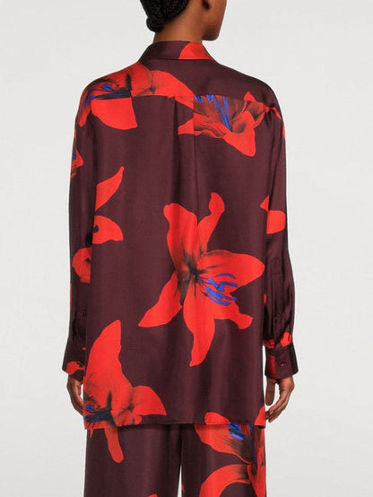 Lily Print Silk Shirt - Tops