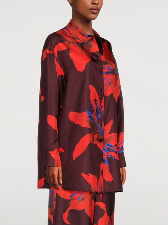 Lily Print Silk Shirt - Tops