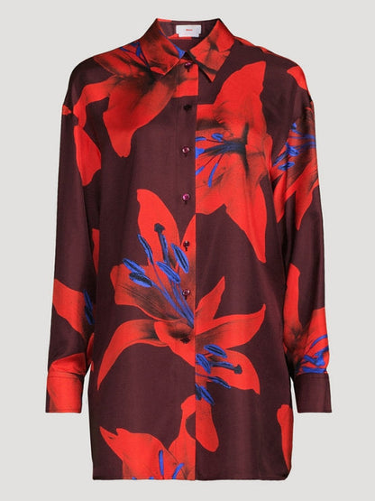 Lily Print Silk Shirt - Tops