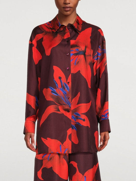 Lily Print Silk Shirt - Tops