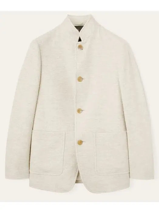 Linen-Blend Single Breasted High-Collar Jacket - Jackets