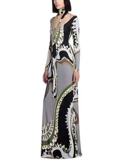 Long Abstract Printed Gown - Dresses