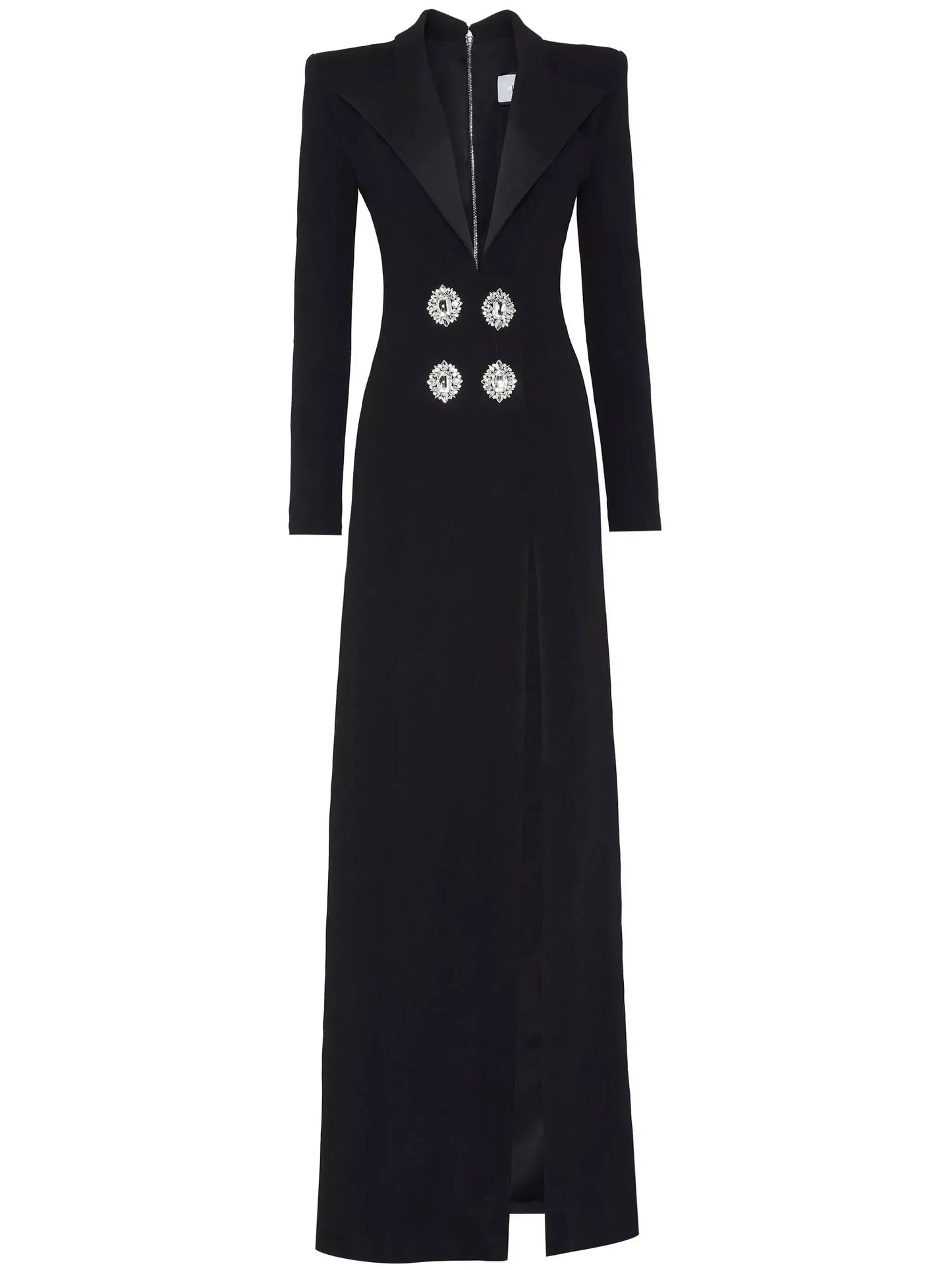 Long Black Blazer Dress with Crystal Buttons - XL - Dresses