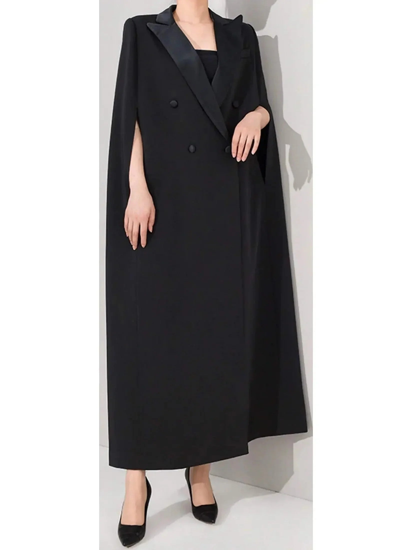 Long Black Cloak Coat - Coats