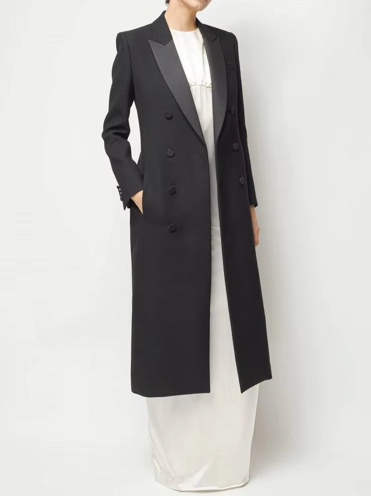 Long Black Double-Breasted Blazer Coat - Coats