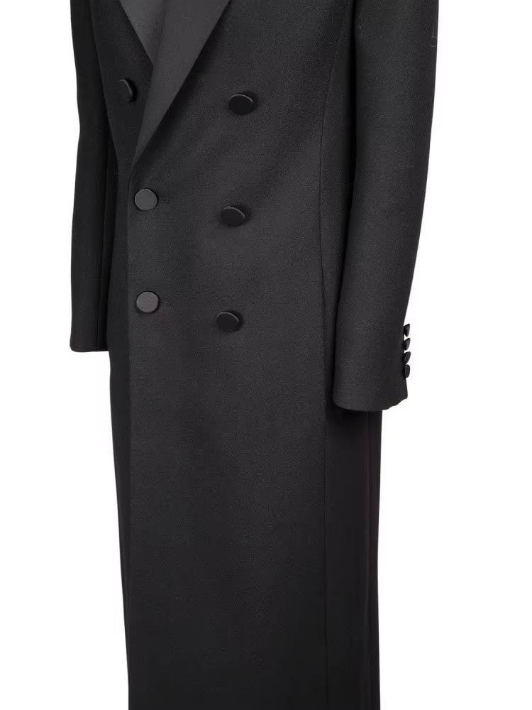 Long Black Double-Breasted Blazer Coat - Coats