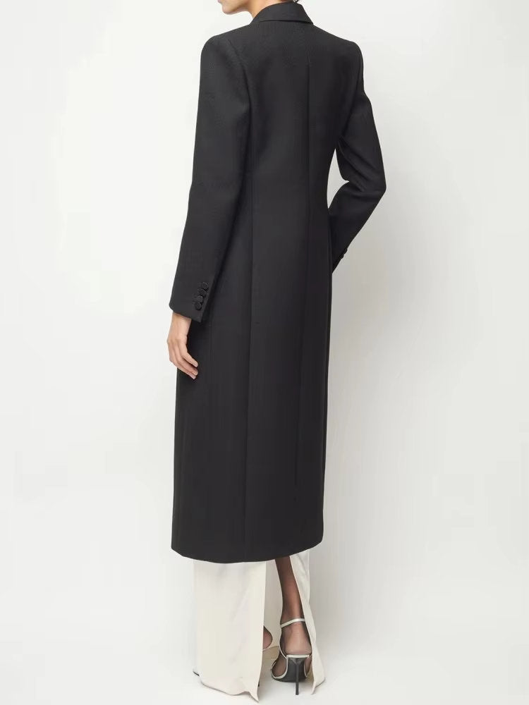 Long Black Double-Breasted Blazer Coat - Coats