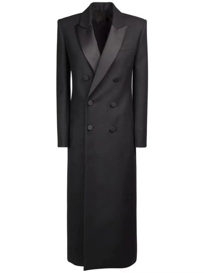 Long Black Double-Breasted Blazer Coat - Coats