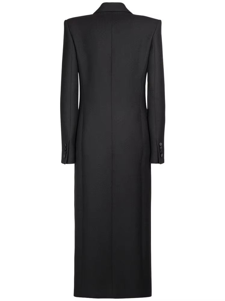 Long Black Double-Breasted Blazer Coat - Coats