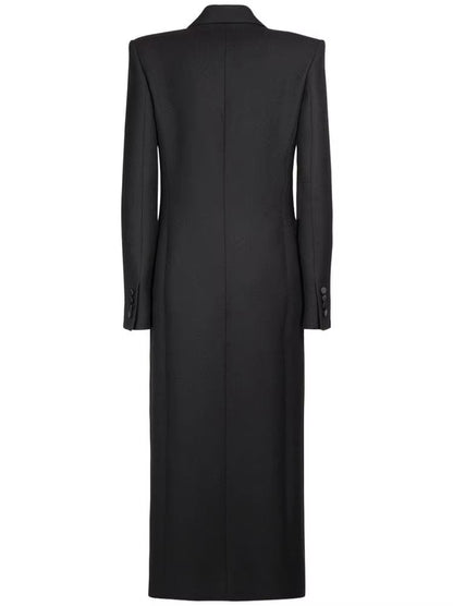 Long Black Double-Breasted Blazer Coat - Coats