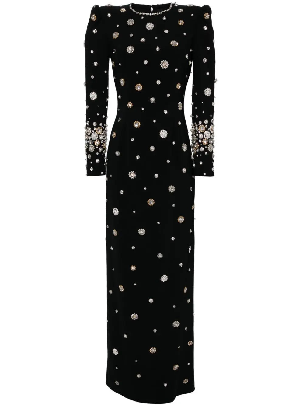 Long Black Gown with Rhinestone Embellishments - Dresses