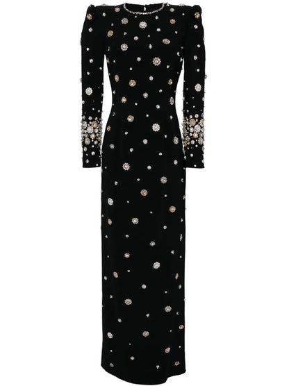 Long Black Gown with Rhinestone Embellishments - Dresses