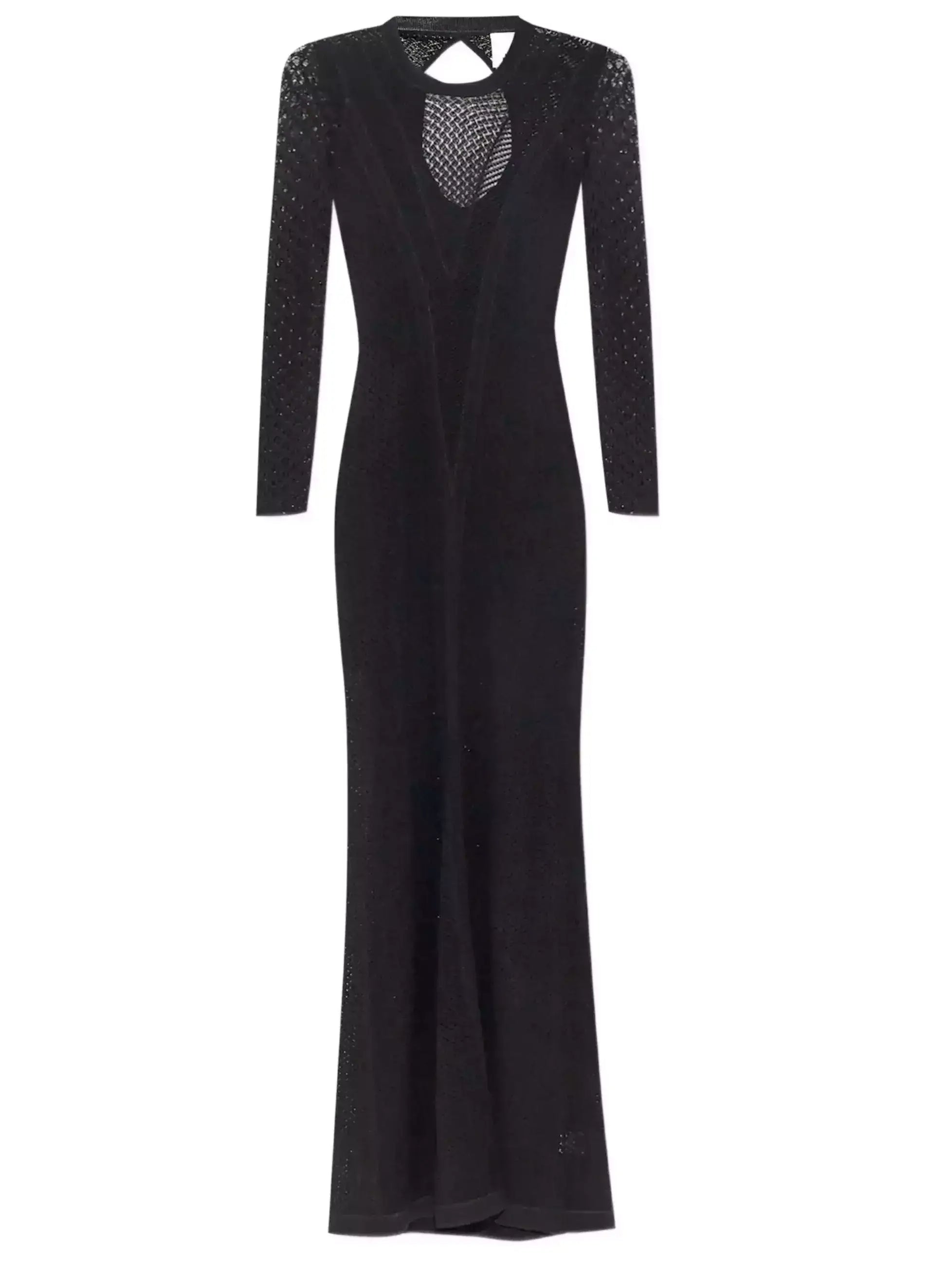 Long Black Sheer Knit Maxi Dress with Underslip - Dresses