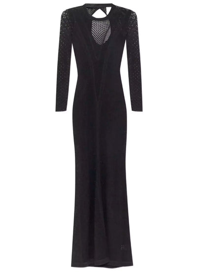 Long Black Sheer Knit Maxi Dress with Underslip - Dresses