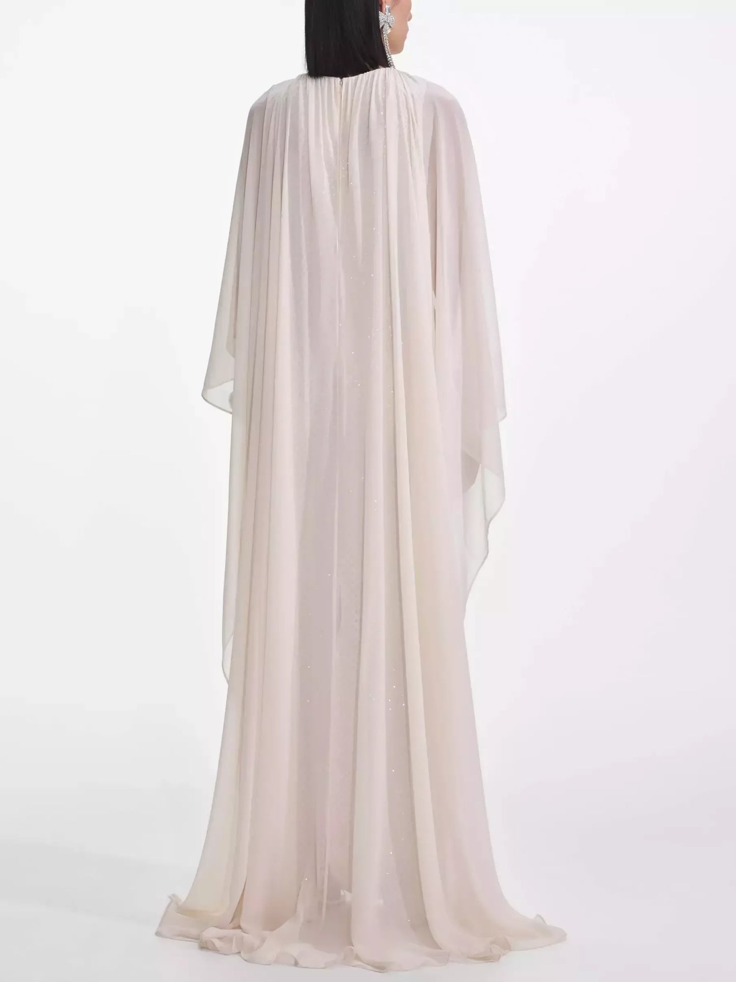 Long Cape Dress with Crystals in Cream - Dresses