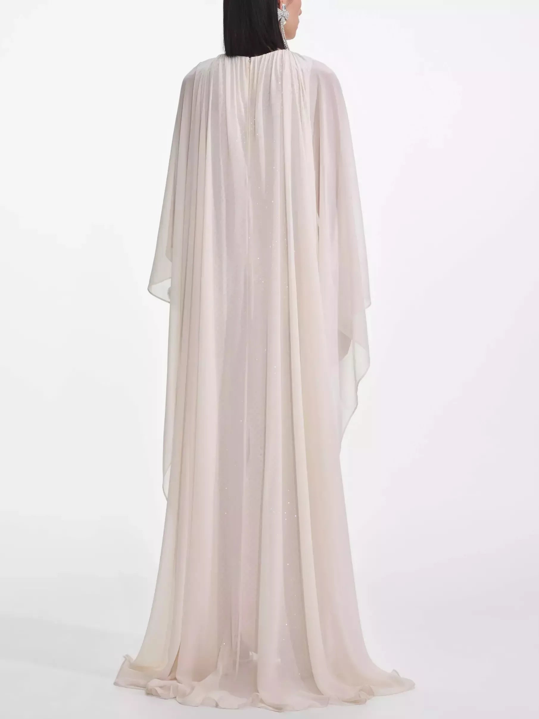 Long Cape Dress with Crystals in Cream - Dresses