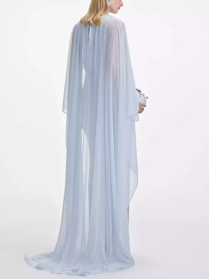 Long Cape Dress with Crystals in Light Blue - Dresses