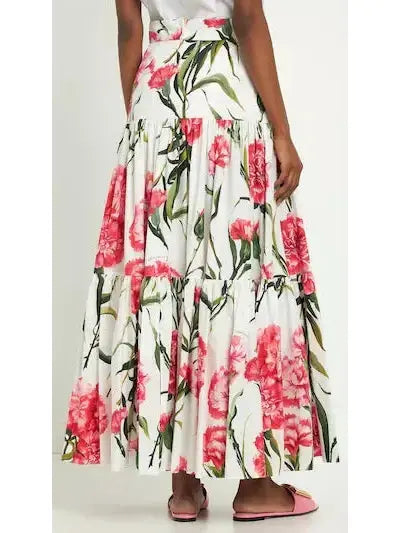 Long Carnation Print Skirt - Skirts