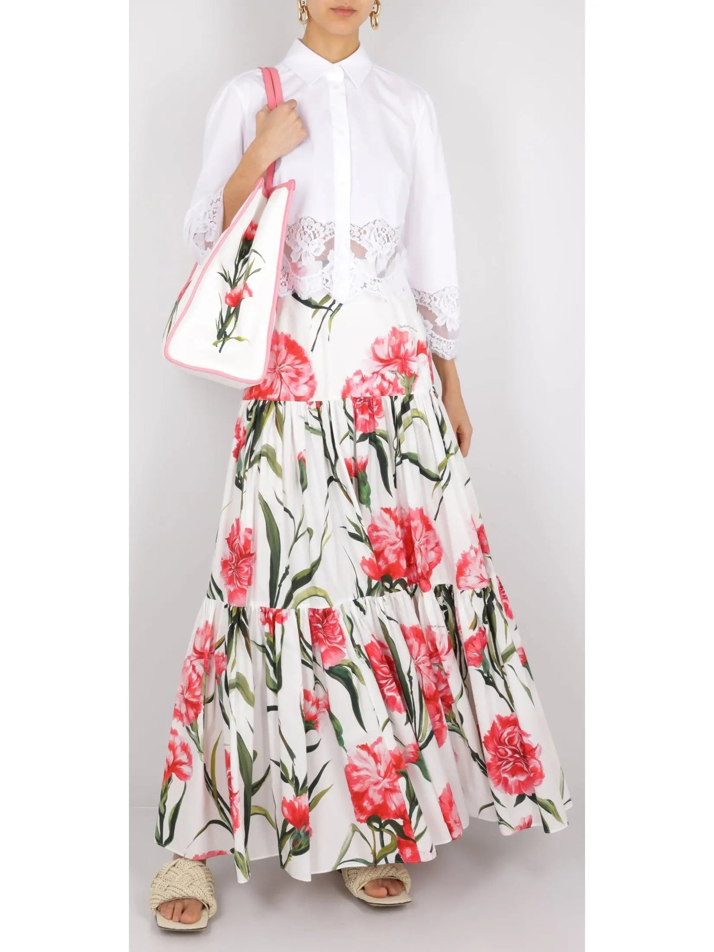 Long Carnation Print Skirt - Skirts