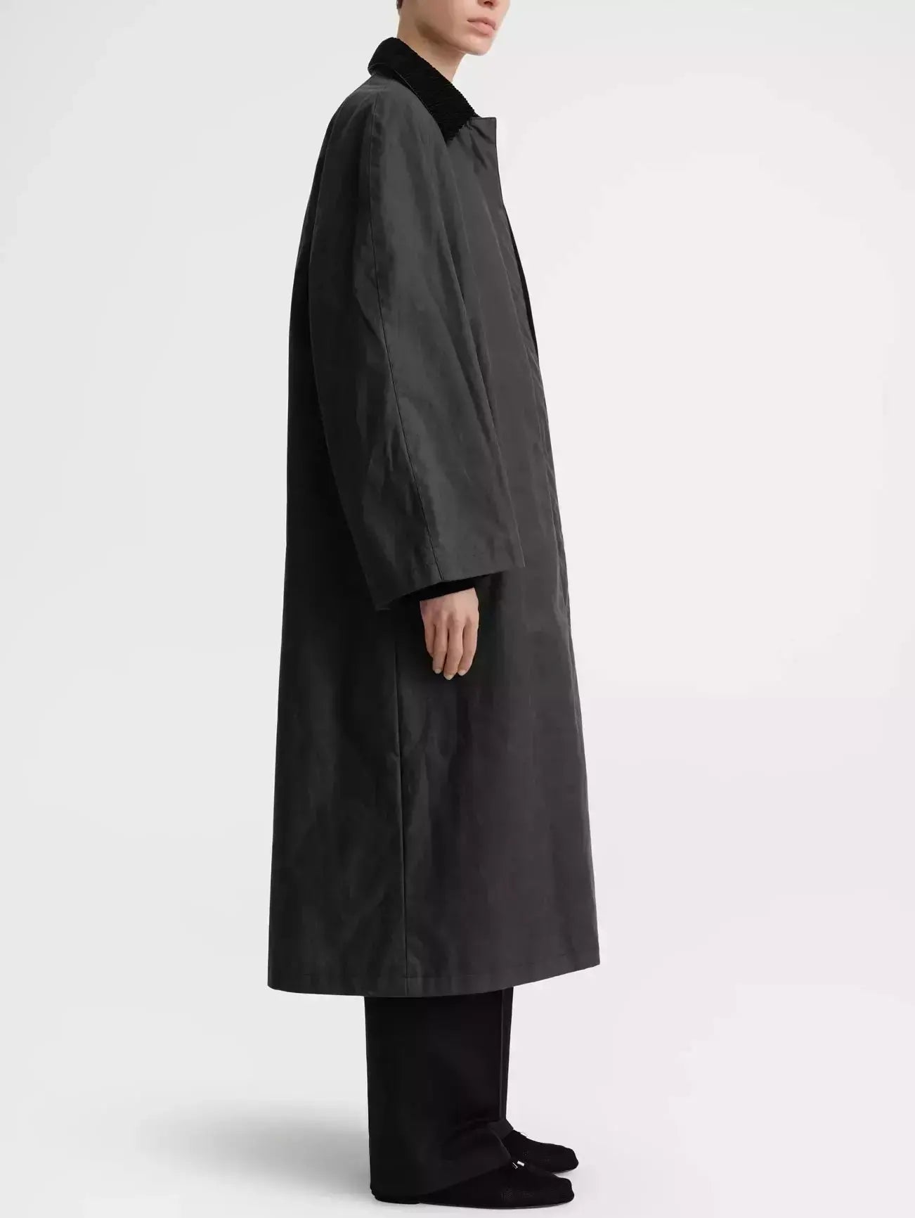 Long Coat with Quilted Lining and Corduroy Collar - Coats