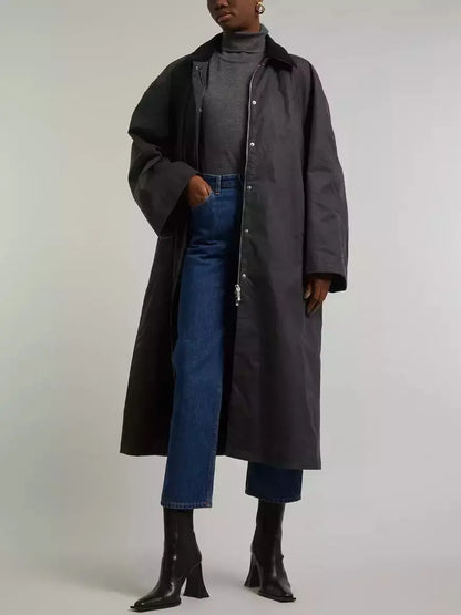 Long Coat with Quilted Lining and Corduroy Collar - Coats