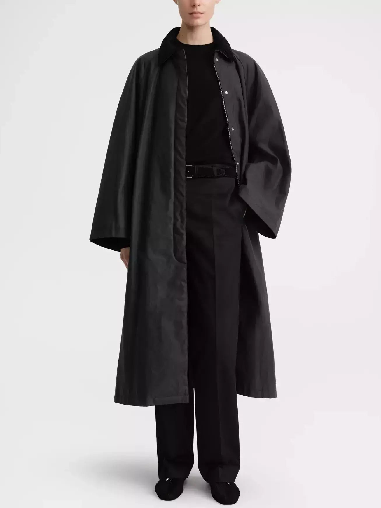 Long Coat with Quilted Lining and Corduroy Collar - Coats