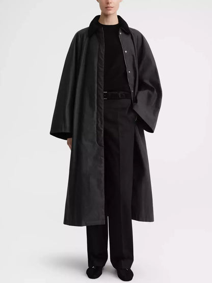 Long Coat with Quilted Lining and Corduroy Collar - Coats