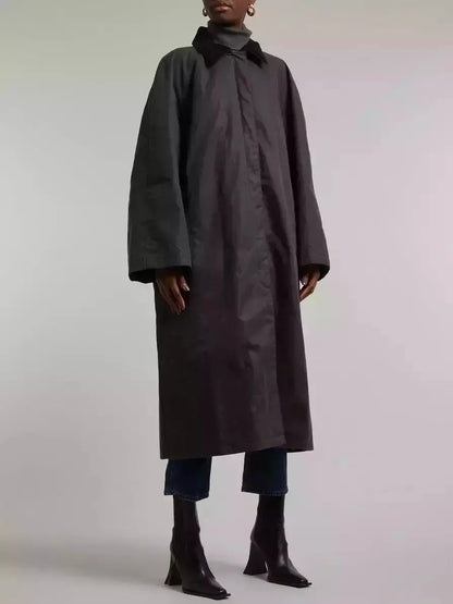 Long Coat with Quilted Lining and Corduroy Collar - Coats