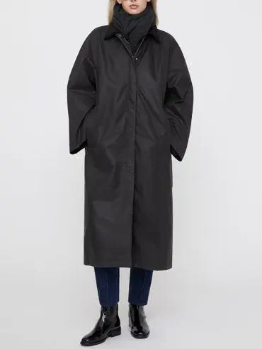 Long Coat with Quilted Lining and Corduroy Collar - Coats