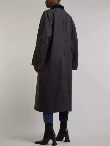 Long Coat with Quilted Lining and Corduroy Collar - Coats