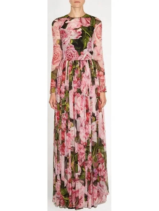 Long Floral-Print Chiffon Gown - s - Dresses