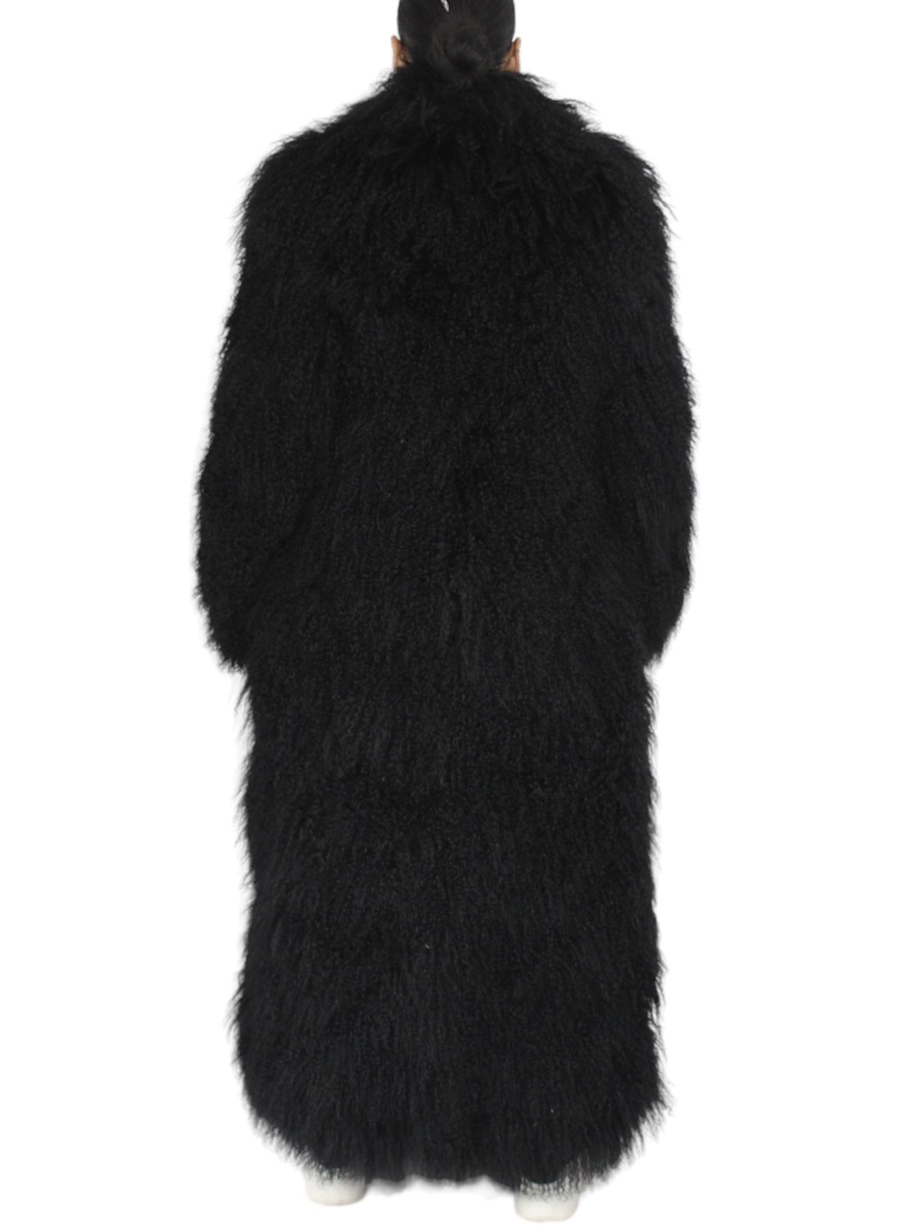 Long Full Mongolian Shearling Coat in Black - Coats