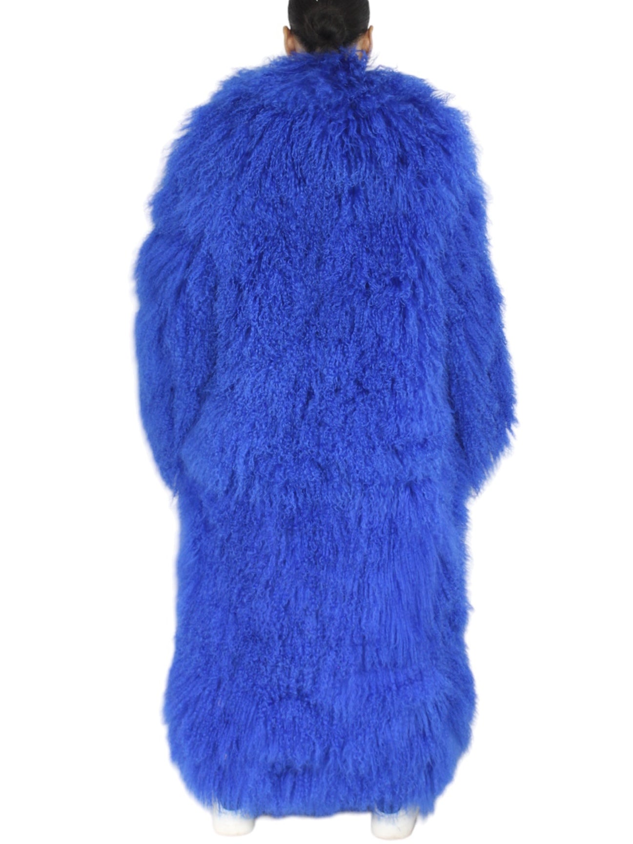 Long Full Mongolian Shearling Coat in Blue - Coats