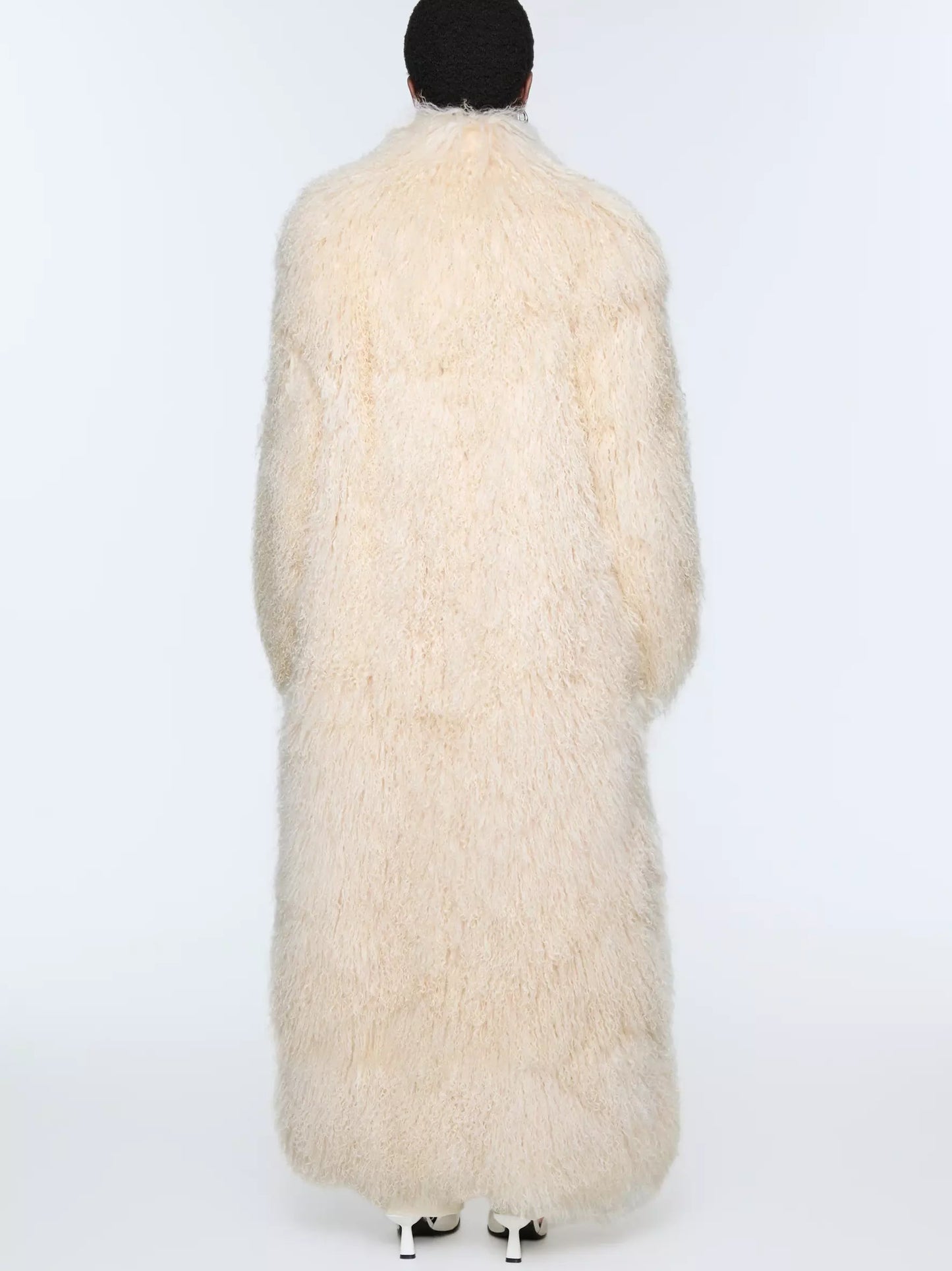 Long Full Mongolian Shearling Coat in Cream - Coats