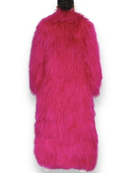 Long Full Mongolian Shearling Coat in Hot Pink or Green - Coats