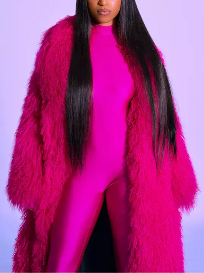 Long Full Mongolian Shearling Coat in Hot Pink or Green - Coats