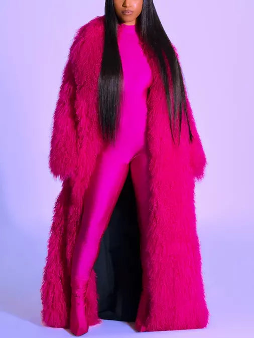 Long Full Mongolian Shearling Coat in Hot Pink or Green - Coats