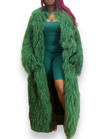 Long Full Mongolian Shearling Coat in Hot Pink or Green - Coats