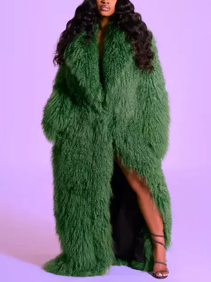 Long Full Mongolian Shearling Coat in Hot Pink or Green - Coats