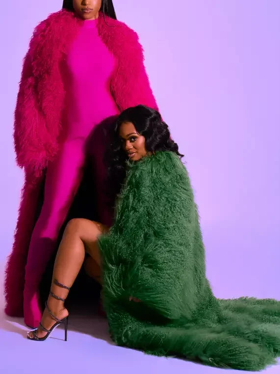 Long Full Mongolian Shearling Coat in Hot Pink or Green - Coats