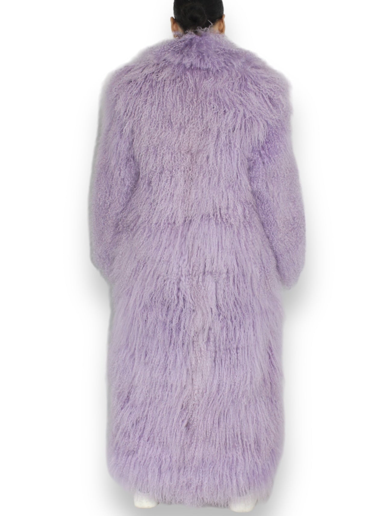 Long Full Mongolian Shearling Coat in Lavender - Coats